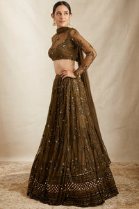 Dark Green Thread Work Lehenga Set