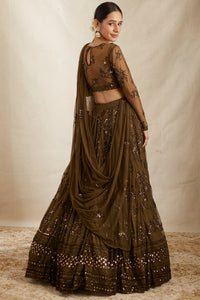 Dark Green Thread Work Lehenga Set