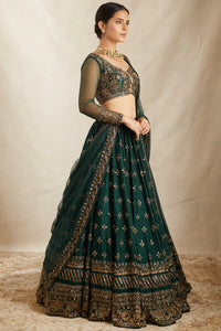 Emerald Green Raw Silk Lehenga Set