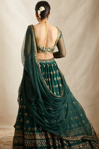 Emerald Green Raw Silk Lehenga Set
