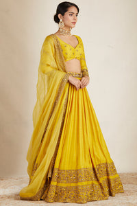 Mustard Chanderi Lehenga Set