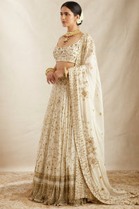 Off White Net Border Lehenga Set