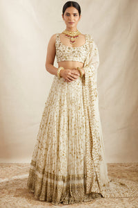 Off White Net Border Lehenga Set