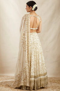 Off White Net Border Lehenga Set