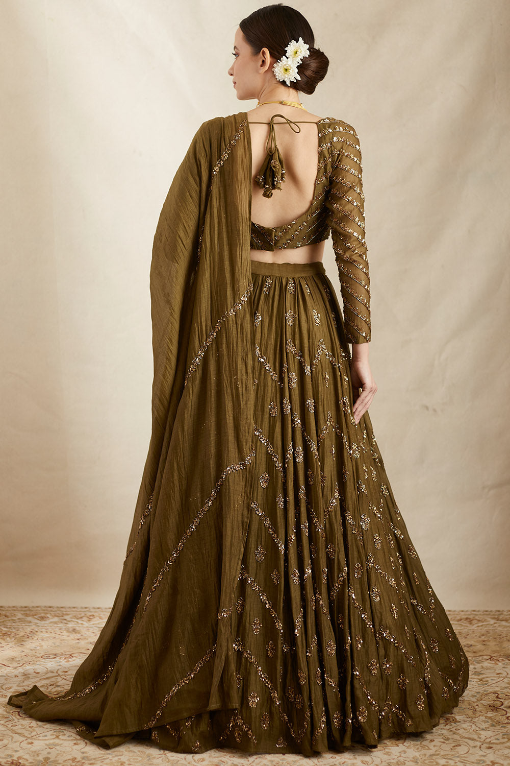 Astha Narang  Olive Green Flare Lehenga Set – LIVEtheCOLLECTIVE