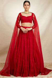 Red Organza Lehenga Set