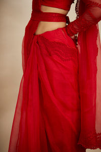 Red Organza Threadwork Saree