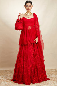 Red Peplum and Sharara Set