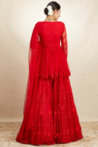 Red Peplum and Sharara Set