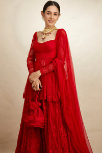Red Peplum and Sharara Set
