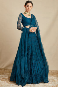 Teal Blue Thread Work Lehenga Set