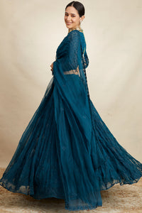 Teal Blue Thread Work Lehenga Set