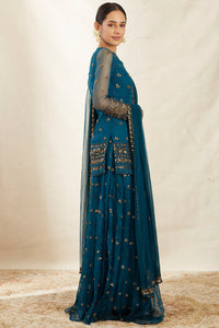 Teal Blue Sequin Organza Kurti and Sharara Set
