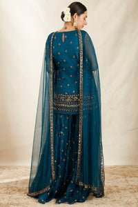 Teal Blue Sequin Organza Kurti and Sharara Set
