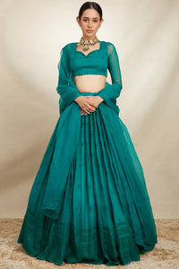 Teal Green Organza Lehenga Set