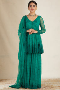 Teal Green Peplum With Sharara Set