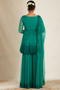 Teal Green Peplum With Sharara Set