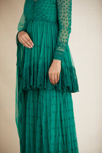 Teal Green Peplum With Sharara Set
