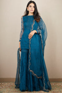 Teal Blue Organza Kurti and Sharara Set