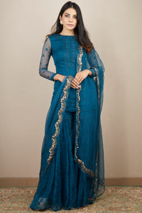 Teal Blue Organza Kurti and Sharara Set