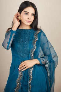 Teal Blue Organza Kurti and Sharara Set