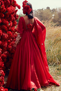 Red Organza Embroidered Anarkali