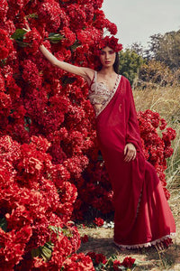 Fuschia cutwork saree set