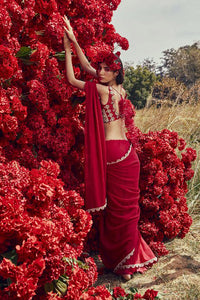 Fuschia cutwork saree set