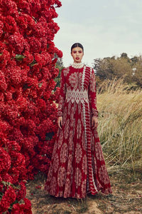 Red Tara Print Belted Anarkali