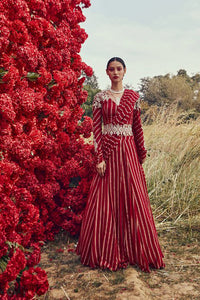 Red Nurekha Pre-stitched Pleated Saree