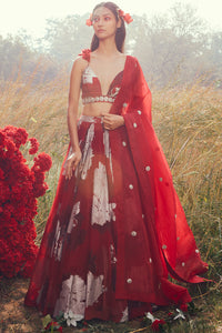 Red Dahlia Lehenga Set