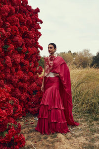 Fuschia Belted Layered Saree