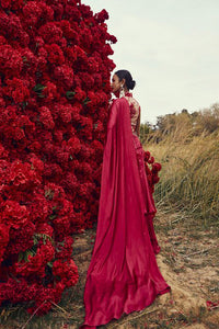Fuschia Belted Layered Saree