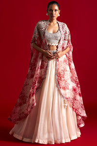 Ivory Paisley Cape Lehenga Set