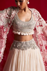 Ivory Paisley Cape Lehenga Set