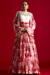 Ivory-Red Blossom Jacket Anarkali