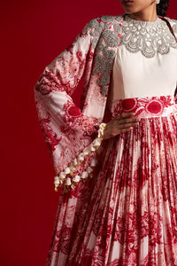 Ivory-Red Blossom Jacket Anarkali