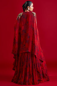 Red-Black Blossom Cape And Skirt Set