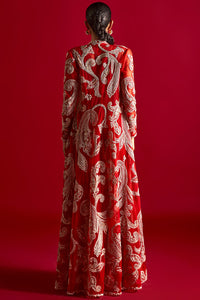 Red Embroidered Kalidaar Jacket And Sharara Set