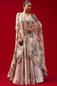 Ivory Nejma Organza Lehanga With Cape
