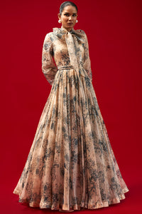 Champagne-Blue Blossom Bow Gown