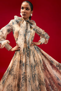 Champagne-Blue Blossom Bow Gown