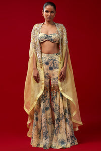 Mint-Blue Sharara And Cape Set