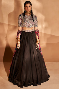 Gulbahar Black Ambi Jaal All Over Blouse and Skirt Set