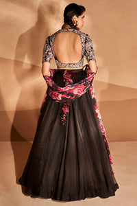 Gulbahar Black Ambi Jaal All Over Blouse and Skirt Set