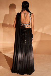 Black Floral Blouse and Palazzo Saree Set