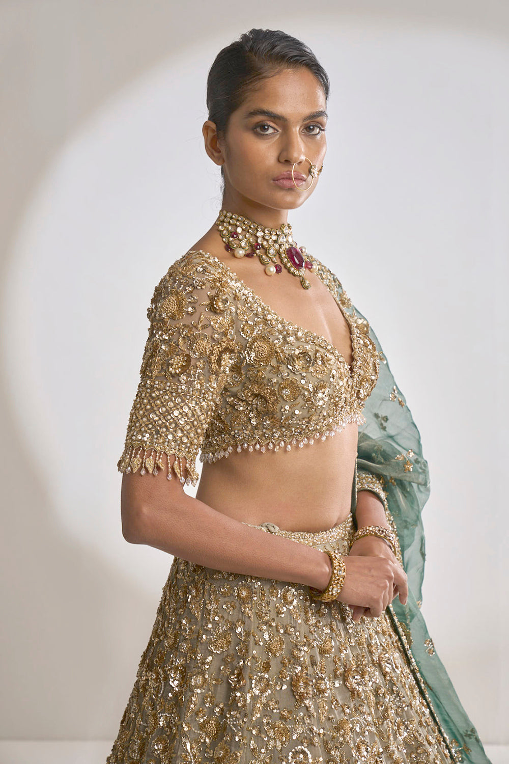 Jewellery on golden on sale lehenga