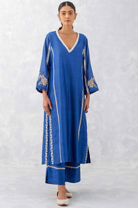 Blue Embroidered Chanderi Kurta Set