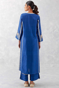 Blue Embroidered Chanderi Kurta Set