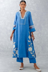 Blue Embroidered Chanderi Kurta Set